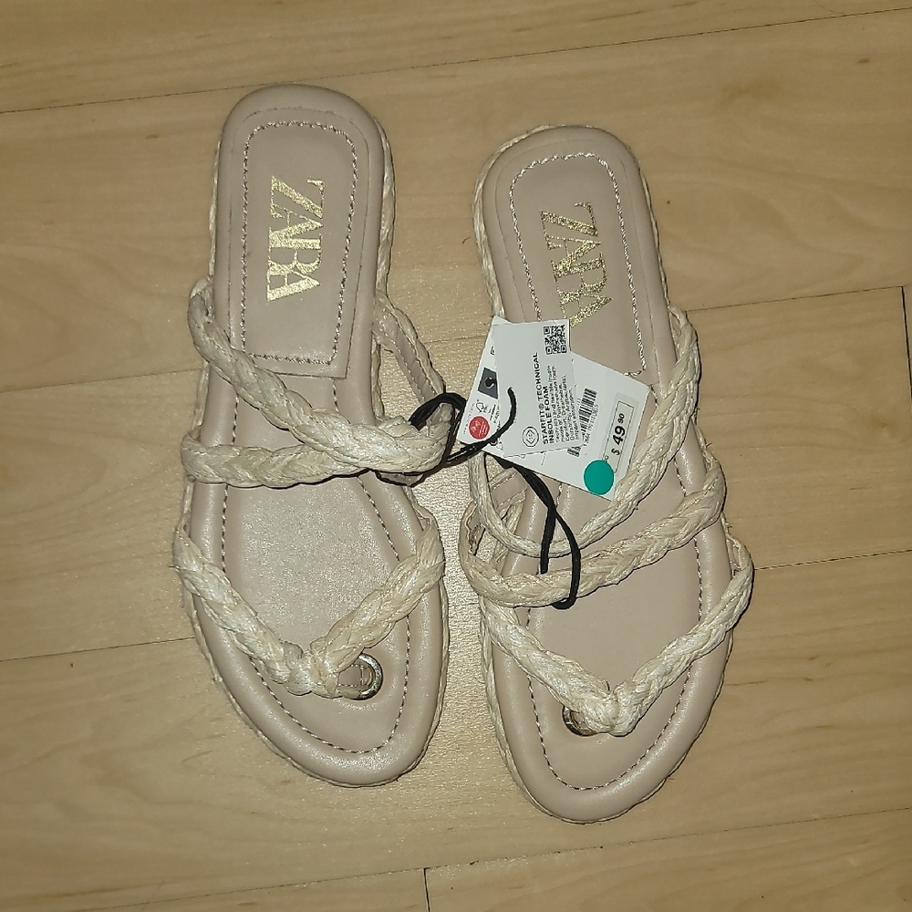 Zara Women's Cream Raffia Sandals